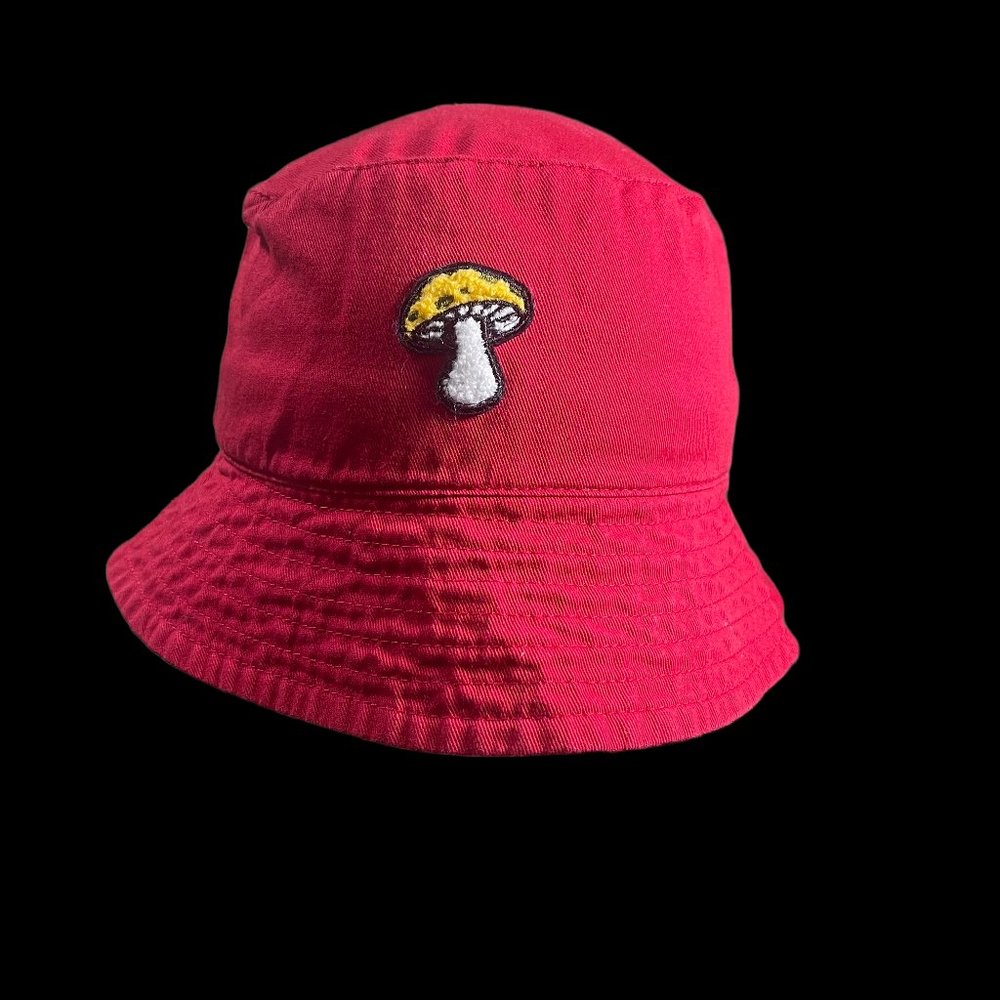 Mushroom Embroidery Bucket Hat | Red | One Size